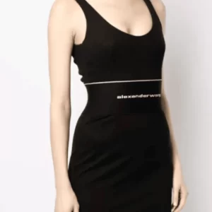 Alexander Wang Logo Fitted Waistband Black Bodycon Mini Dress