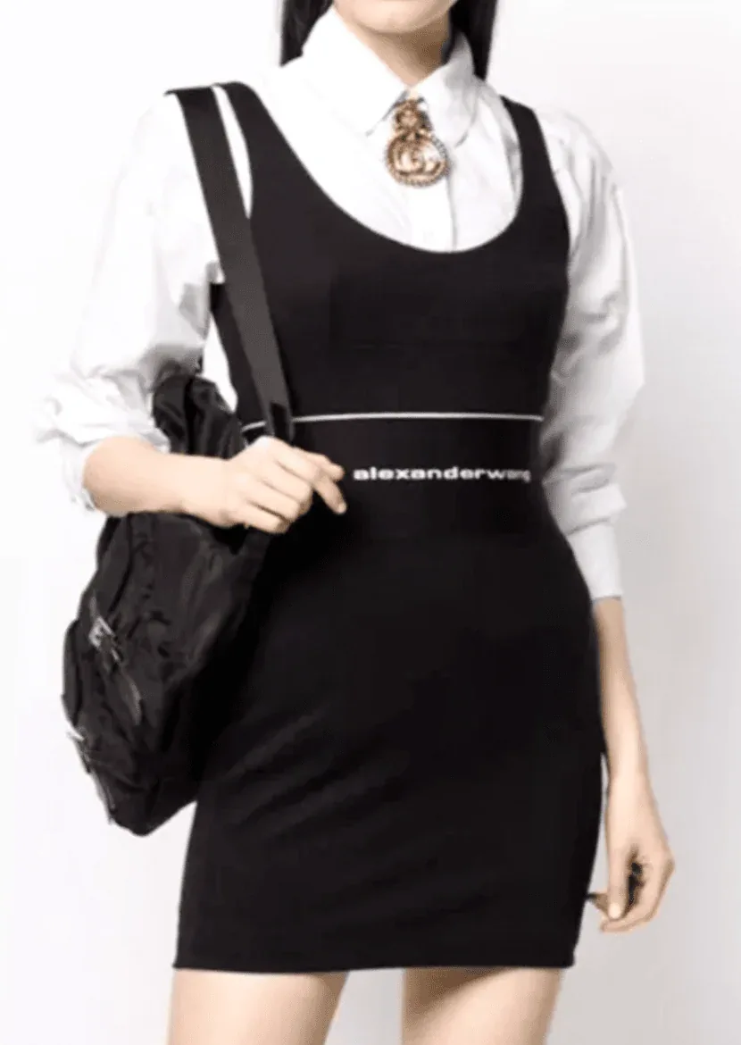Alexander Wang Logo Fitted Waistband Black Bodycon Mini Dress — image 4