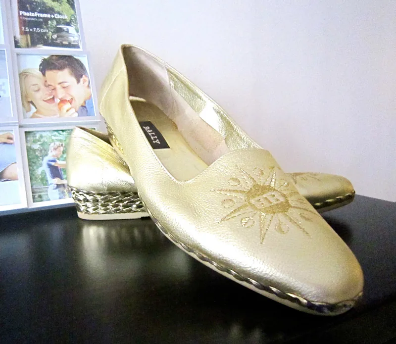 Bally “Starry” Women’s Laminated Gold Leather Flats — image 5
