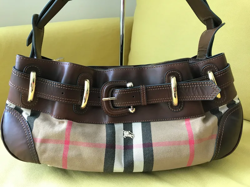 Burberry Check Canvas & Brown Leather Hobo Bag — image 2