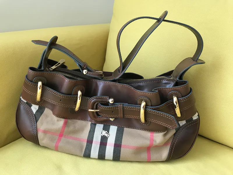 Burberry Check Canvas & Brown Leather Hobo Bag — image 4
