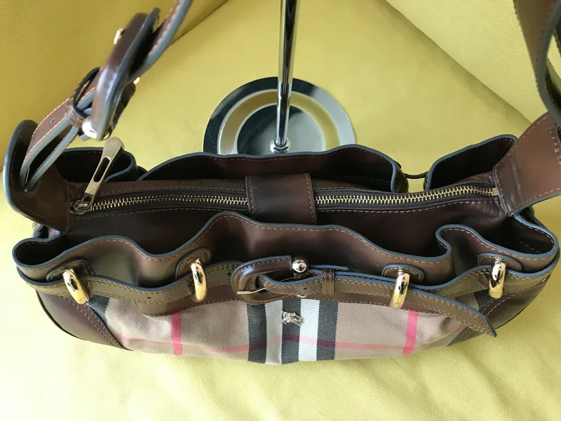 Burberry Check Canvas & Brown Leather Hobo Bag — image 7
