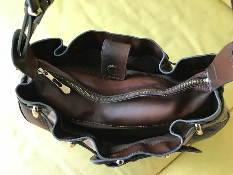 Burberry Check Canvas & Brown Leather Hobo Bag — image 8