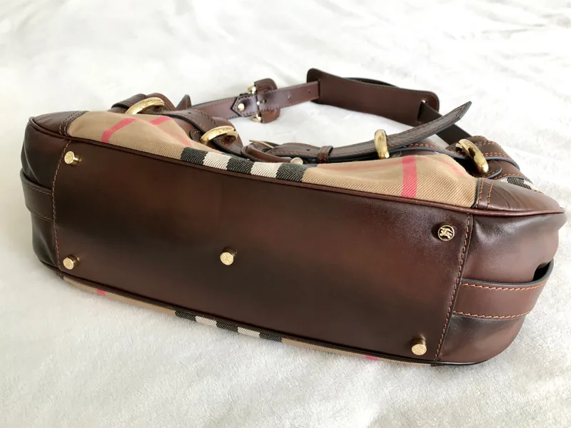 Burberry Check Canvas & Brown Leather Hobo Bag — image 10