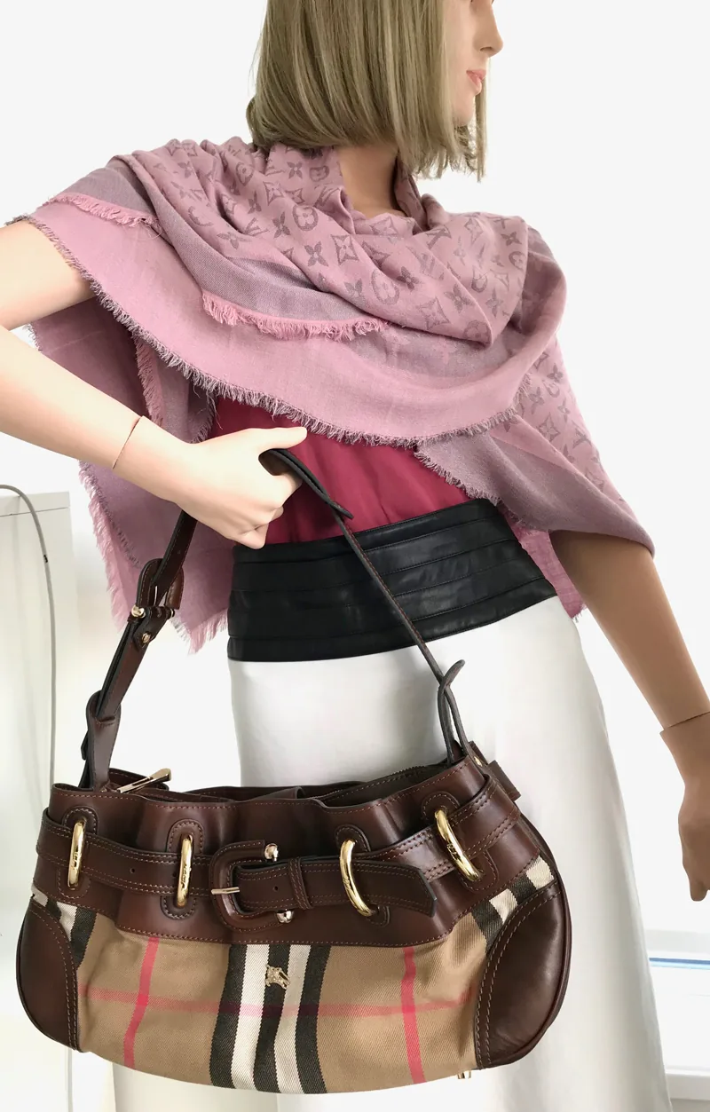 Burberry Check Canvas & Brown Leather Hobo Bag — image 13