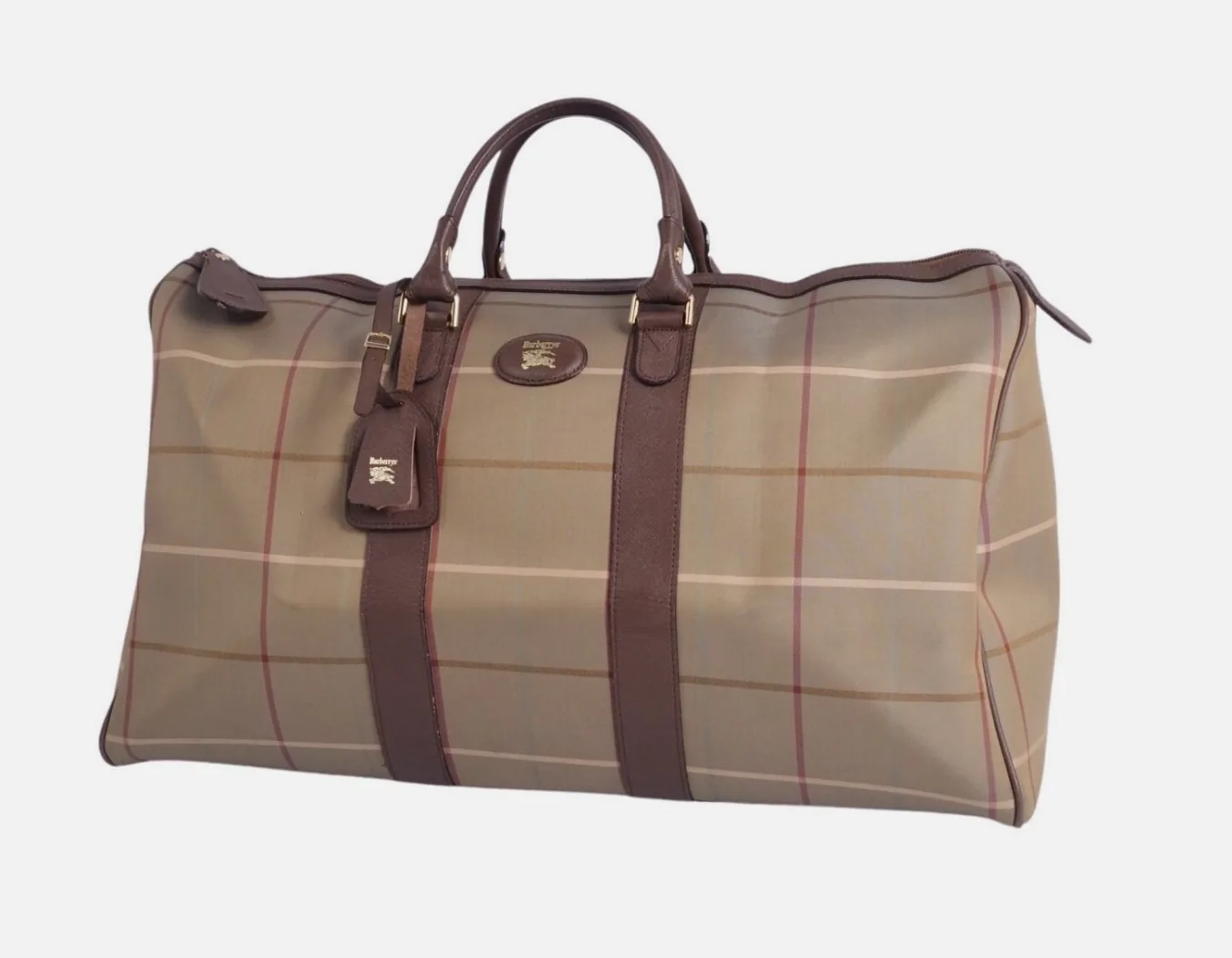 Burberry Green Checked Canvas Duffel Bag