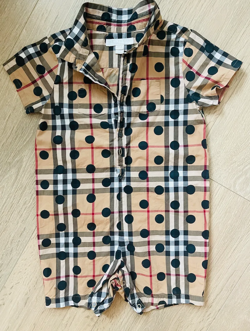 Burberry Infant Check Polka Dots Cotton Playsuit — image 4