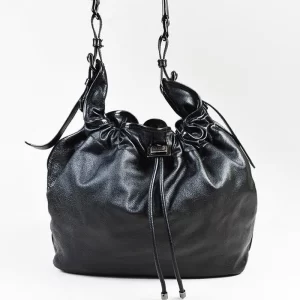 Burberry Black Leather “Warrior” Drawstring Tote
