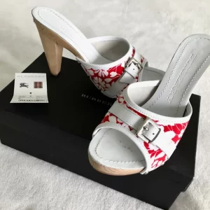 Burberry Red White Floral Mules/Size 38