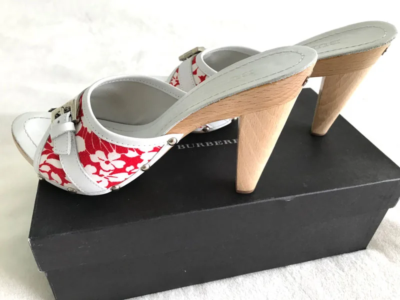 Burberry Red White Floral Mules/Size 38 — image 3
