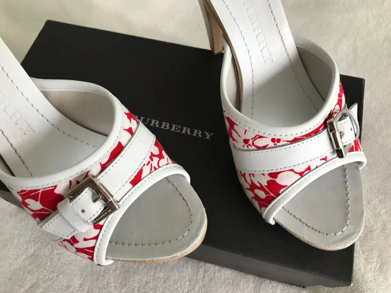 Burberry Red White Floral Mules/Size 38 — image 5