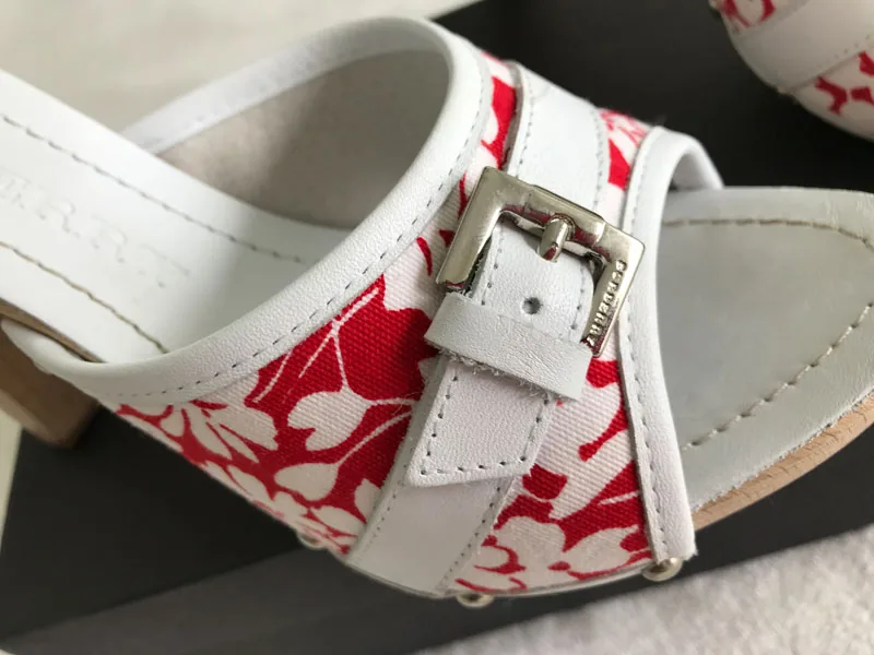 Burberry Red White Floral Mules/Size 38 — image 7