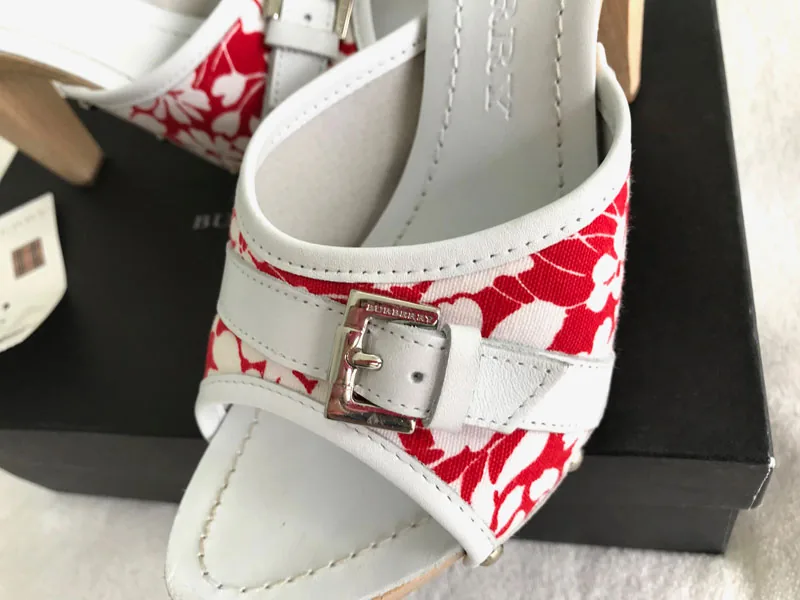 Burberry Red White Floral Mules/Size 38 — image 8