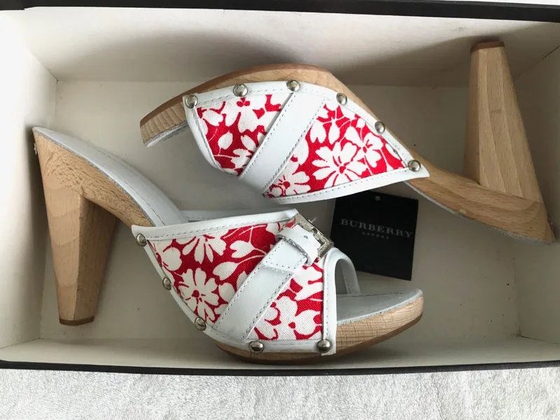 Burberry Red White Floral Mules/Size 38 — image 9