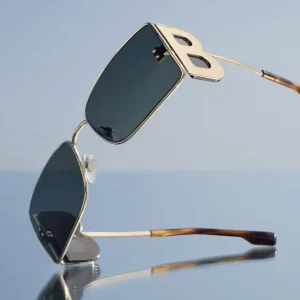 B‑3110 Rectangular Gold Metal Havana Frame Grey Blue Gradient Sunglasses