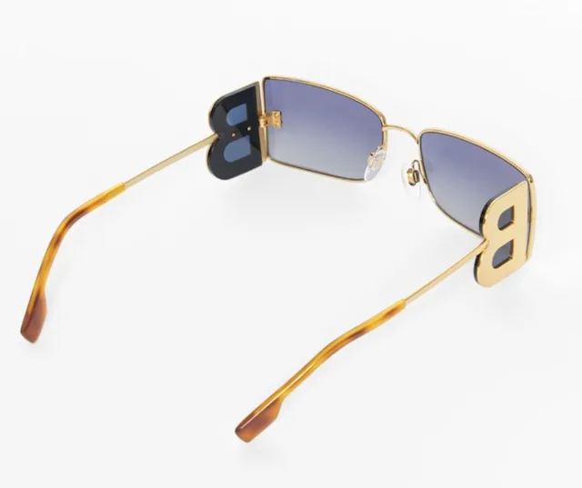 B‑3110 Rectangular Gold Metal Havana Frame Grey Blue Gradient Sunglasses — image 3