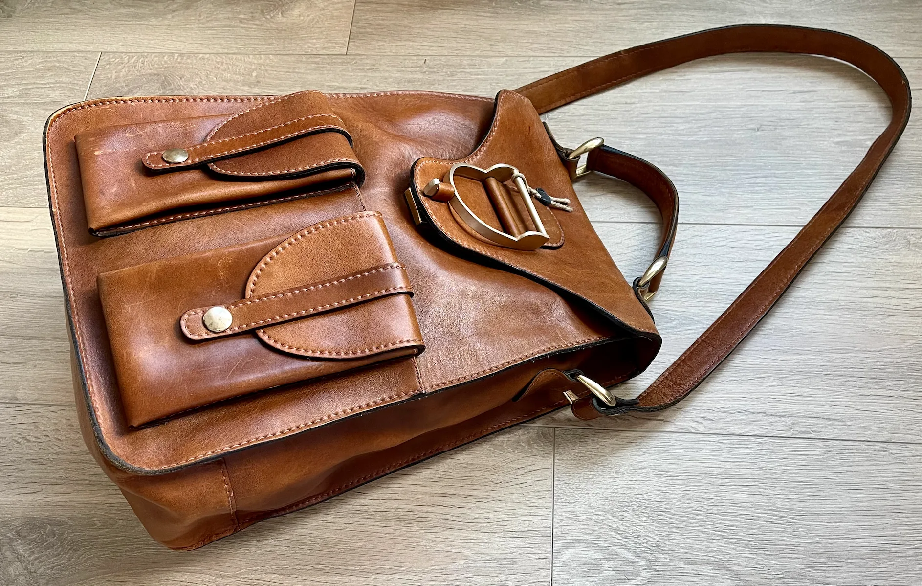 Caggiano Genuine Leather Vintage Briefcase Shoulder Bag Italy — image 2