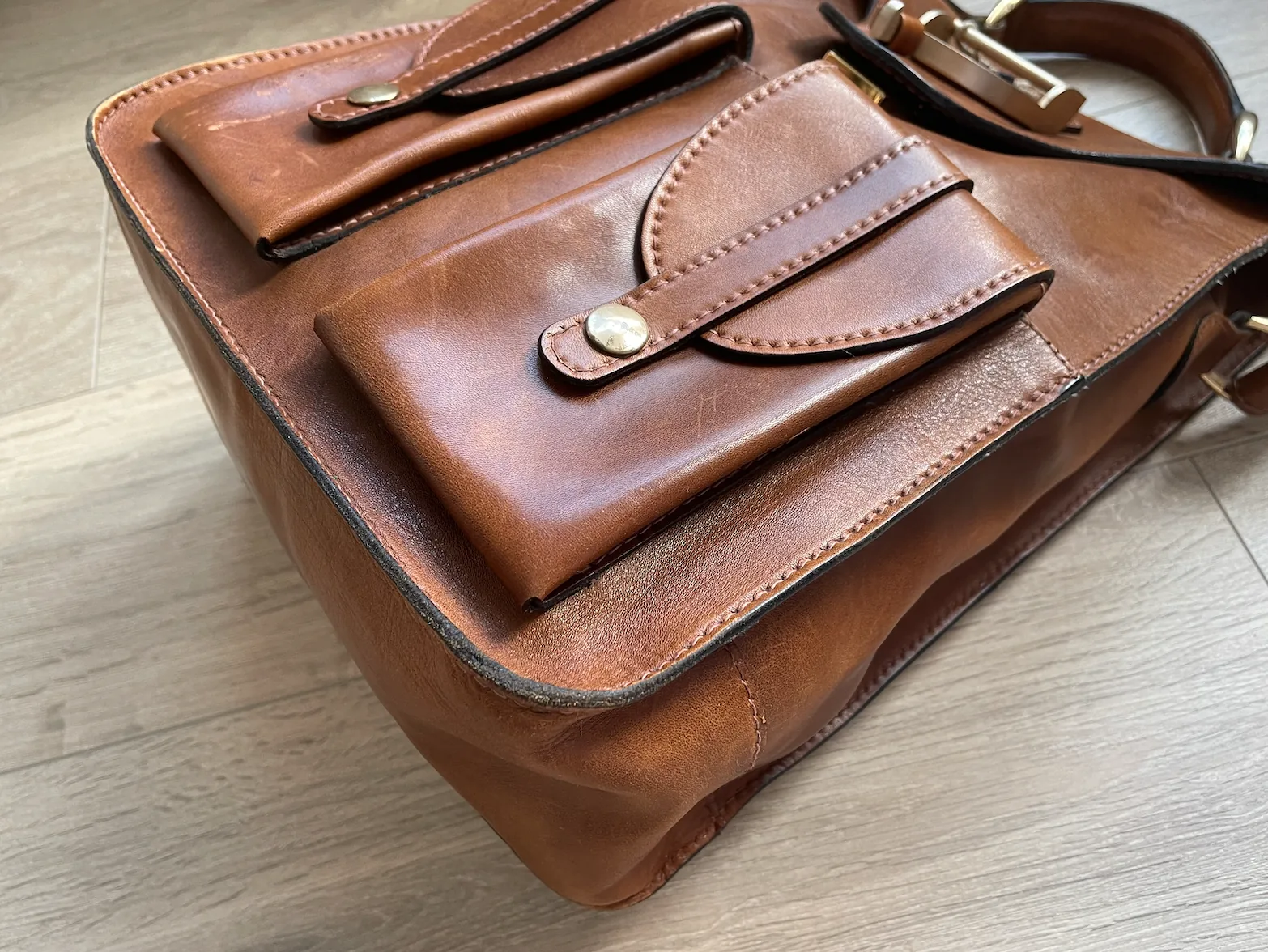 Caggiano Genuine Leather Vintage Briefcase Shoulder Bag Italy — image 10