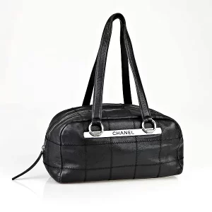 Chanel Black Caviar Leather East West Satchel Bag