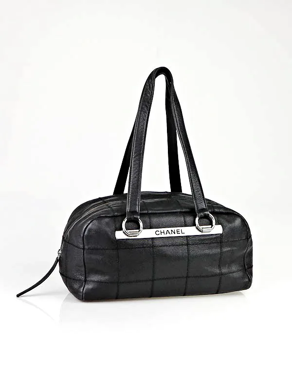 Chanel Black Caviar Leather East West Satchel Bag