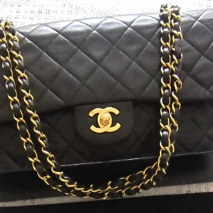 Chanel Black Lambskin Double Flap 2.55 Classic Bag
