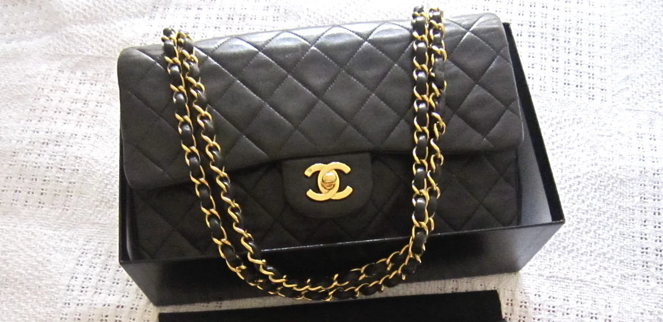 Chanel Black Lambskin Double Flap 2.55 Classic Bag