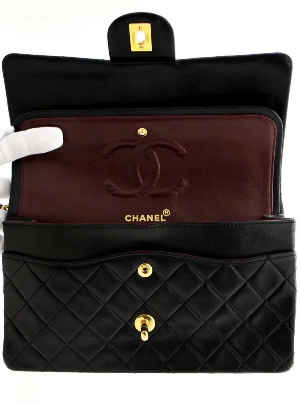 Chanel Black Lambskin Double Flap 2.55 Classic Bag — image 6