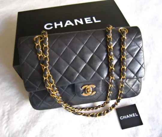 Chanel Black Quilted Lambskin Classic Medium 2.55 Double Flap Purse