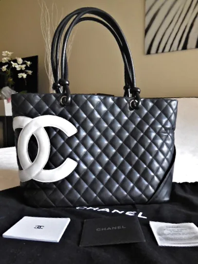 Chanel Black Lambskin Cambon CC Large Tote Bag