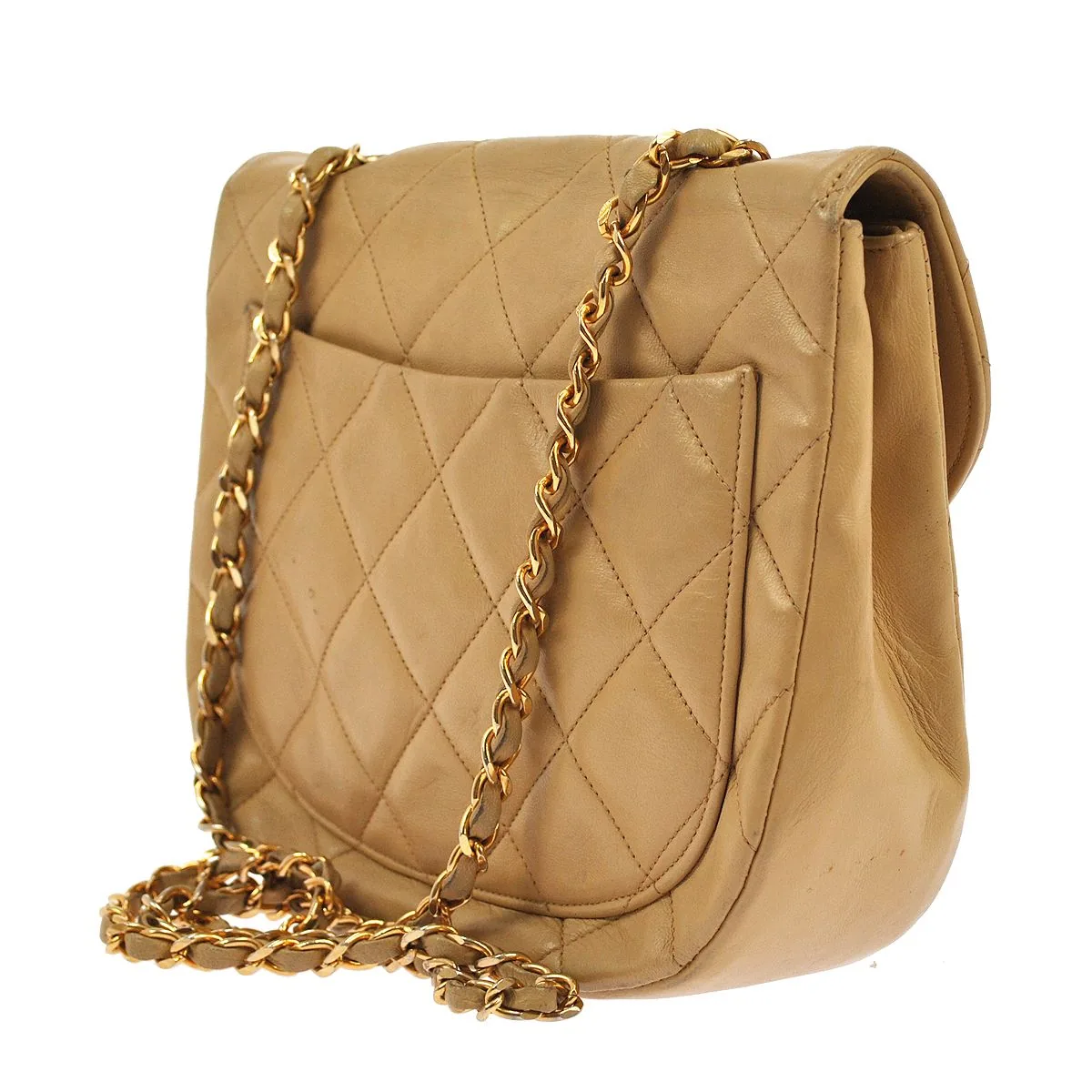 Chanel Vintage Jumbo Chain Quilted Caviar Leather Beige Bag — image 4