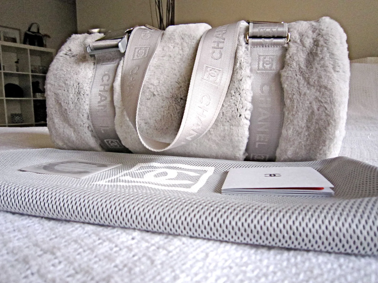 Chanel Limited Edition Sports Line Grey Lapin Fur Duffel Papillon Bag