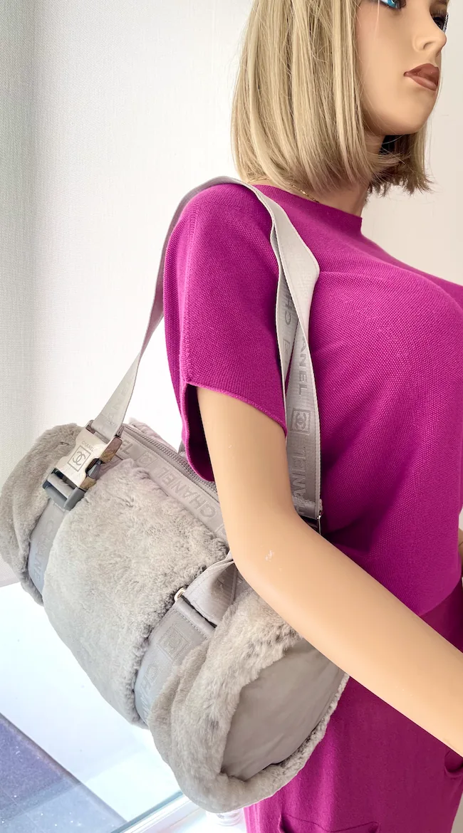 Chanel Limited Edition Sports Line Grey Lapin Fur Duffel Papillon Bag — image 6