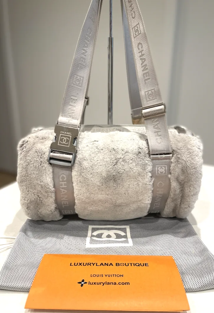 Chanel Limited Edition Sports Line Grey Lapin Fur Duffel Papillon Bag — image 7