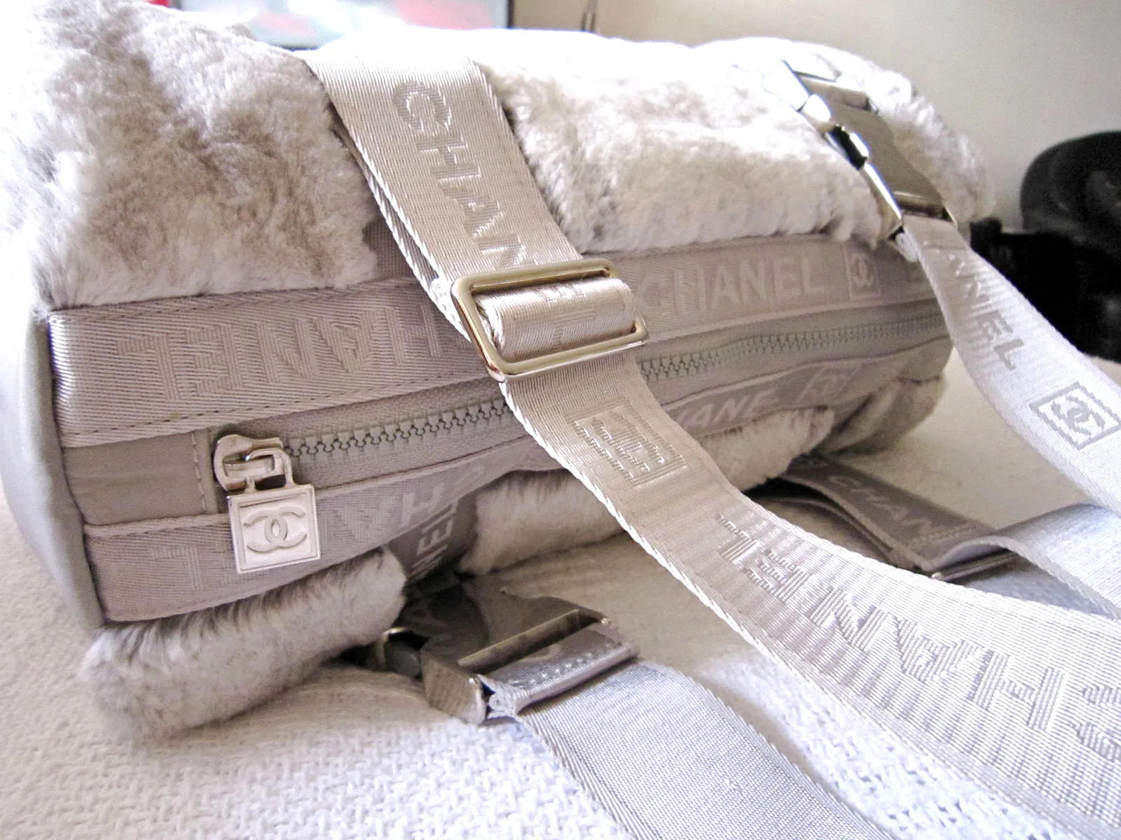 Chanel Limited Edition Sports Line Grey Lapin Fur Duffel Papillon Bag — image 10