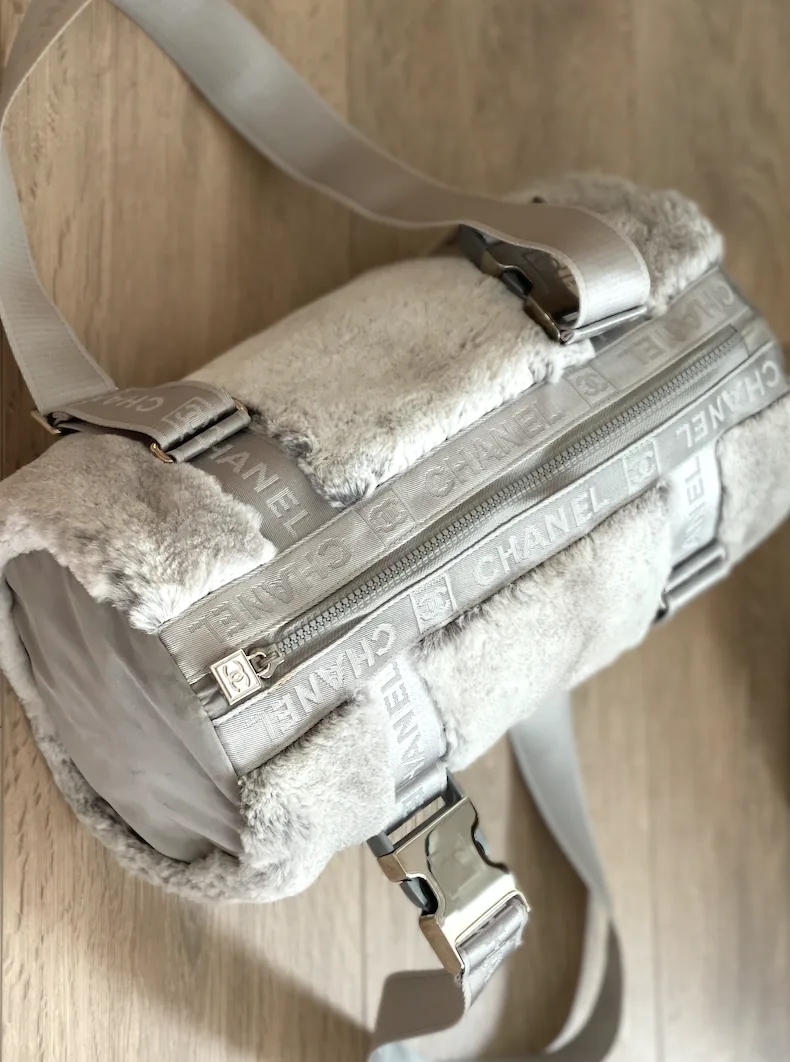 Chanel Limited Edition Sports Line Grey Lapin Fur Duffel Papillon Bag — image 11