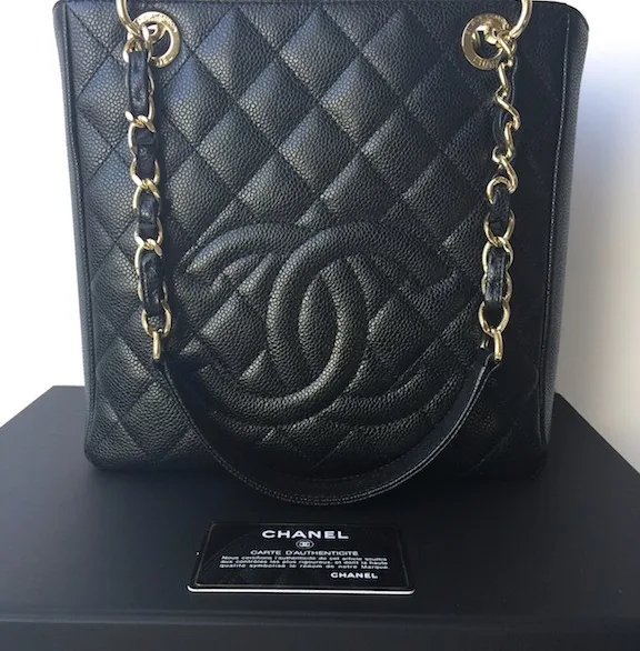 Chanel PST Black Caviar Petit Shopping Tote Bag
