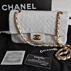 Chanel Quilted White Lambskin Classic Double Flap Handbag