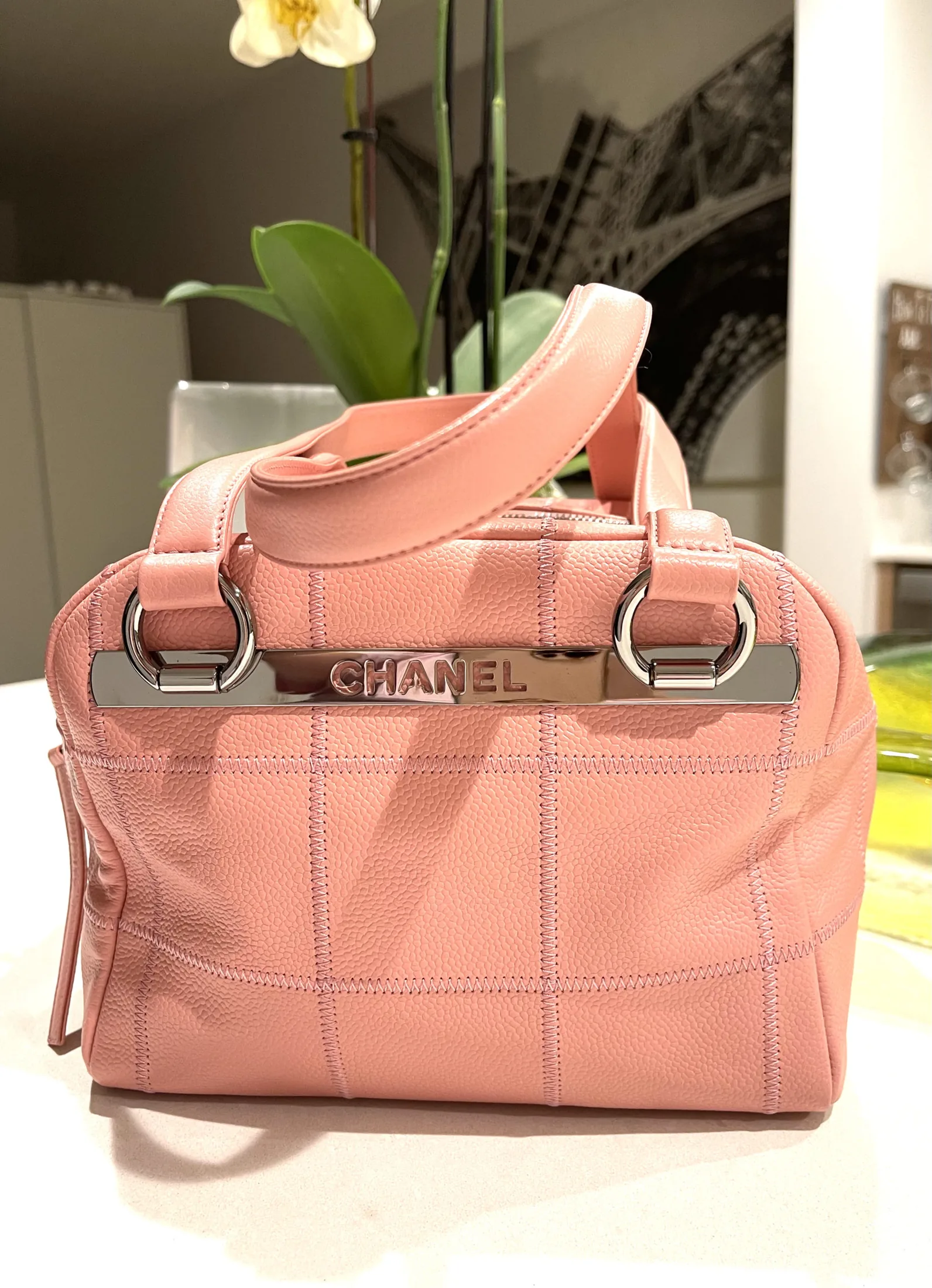 Chanel Square Stitch Bowler Quilted Caviar Pink Ballerina Tote Bag — image 7