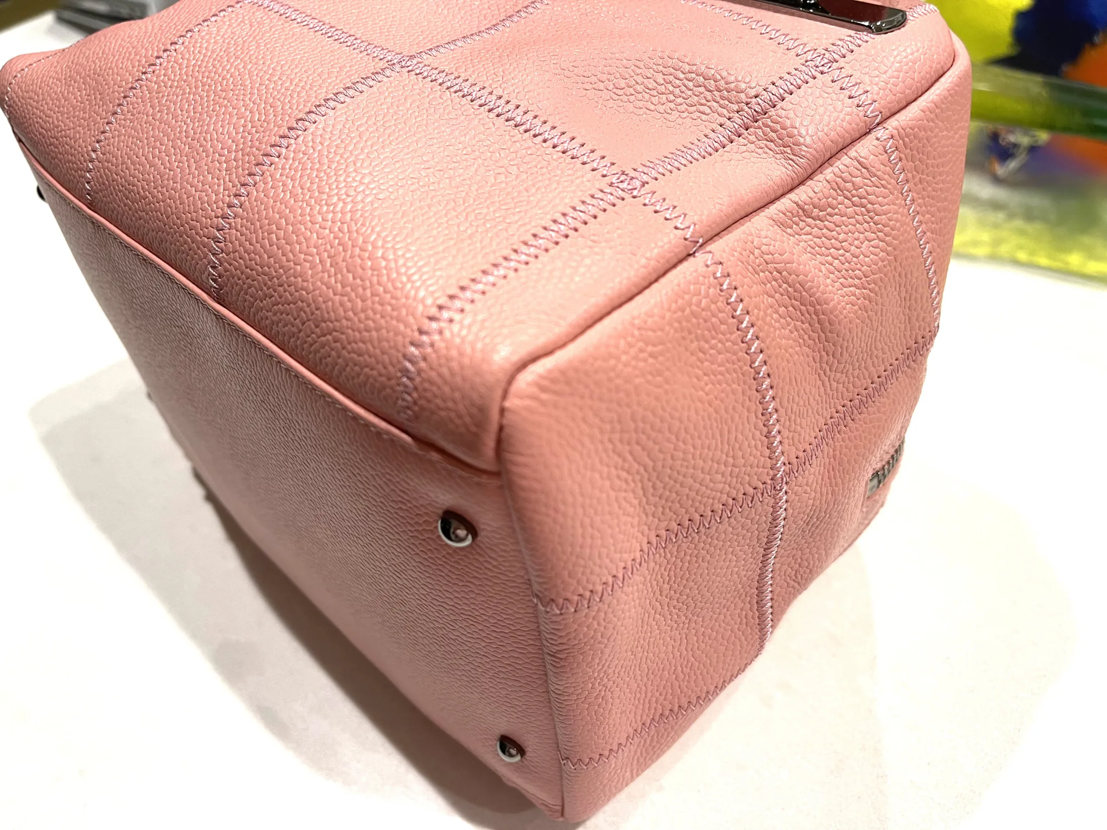 Chanel Square Stitch Bowler Quilted Caviar Pink Ballerina Tote Bag — image 9