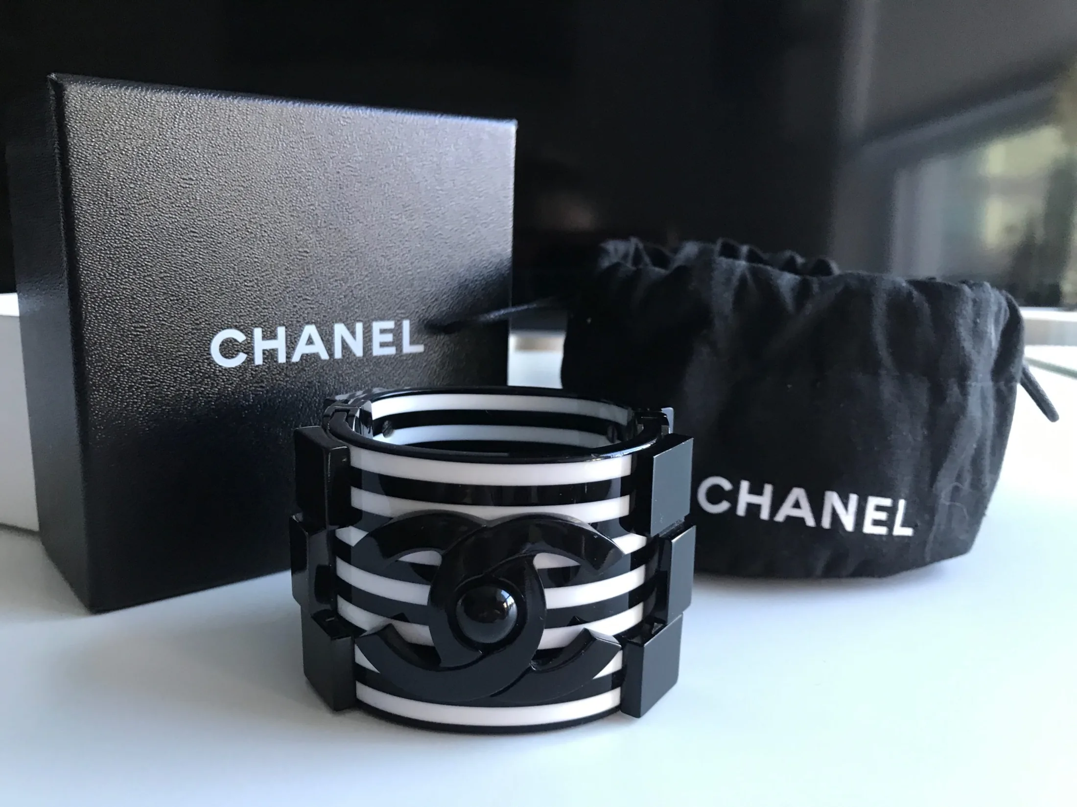 Chanel Black White Cruise Lego Stripe Brick Bracelet-Cuff — image 3