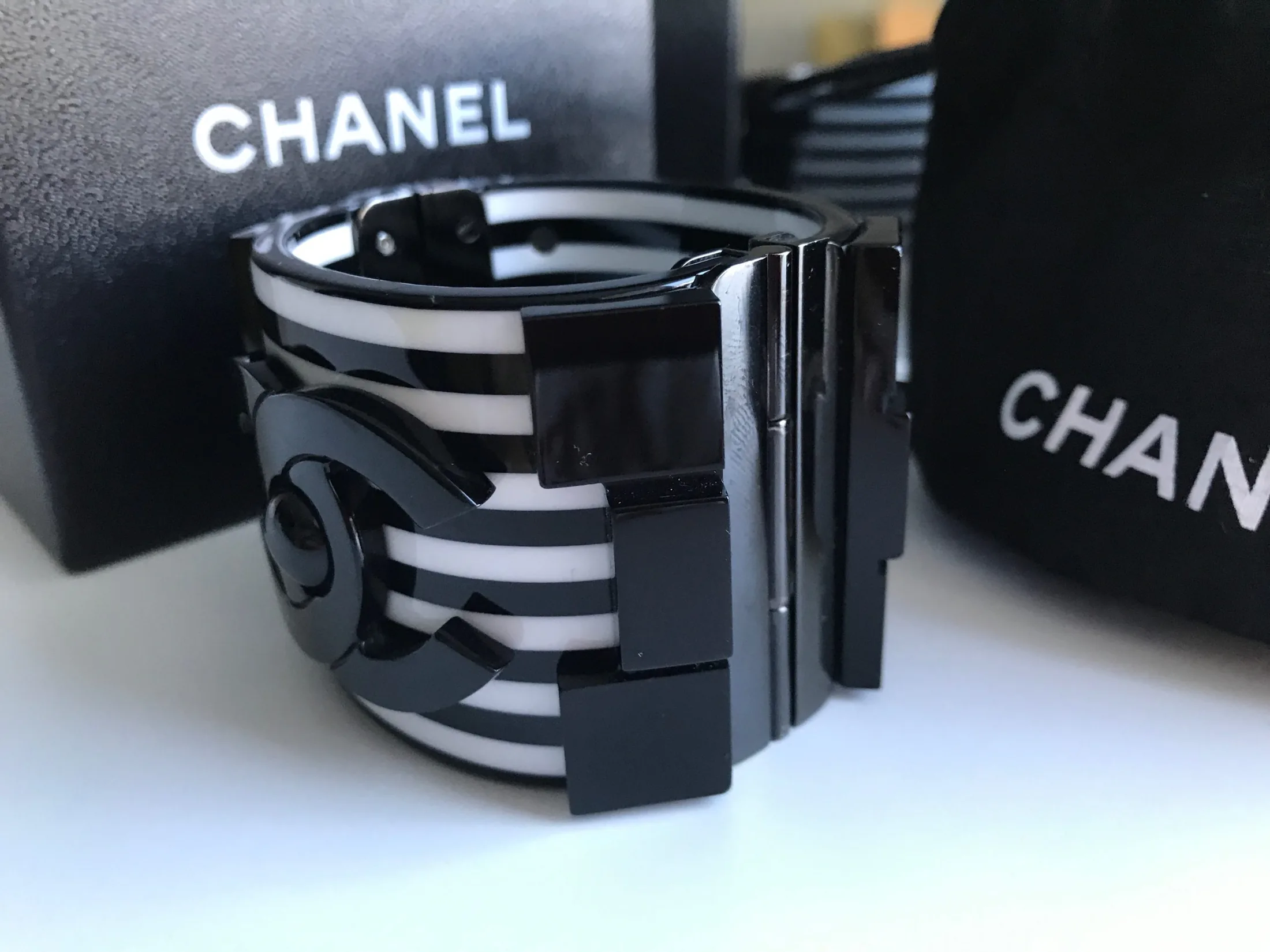 Chanel Black White Cruise Lego Stripe Brick Bracelet-Cuff — image 4