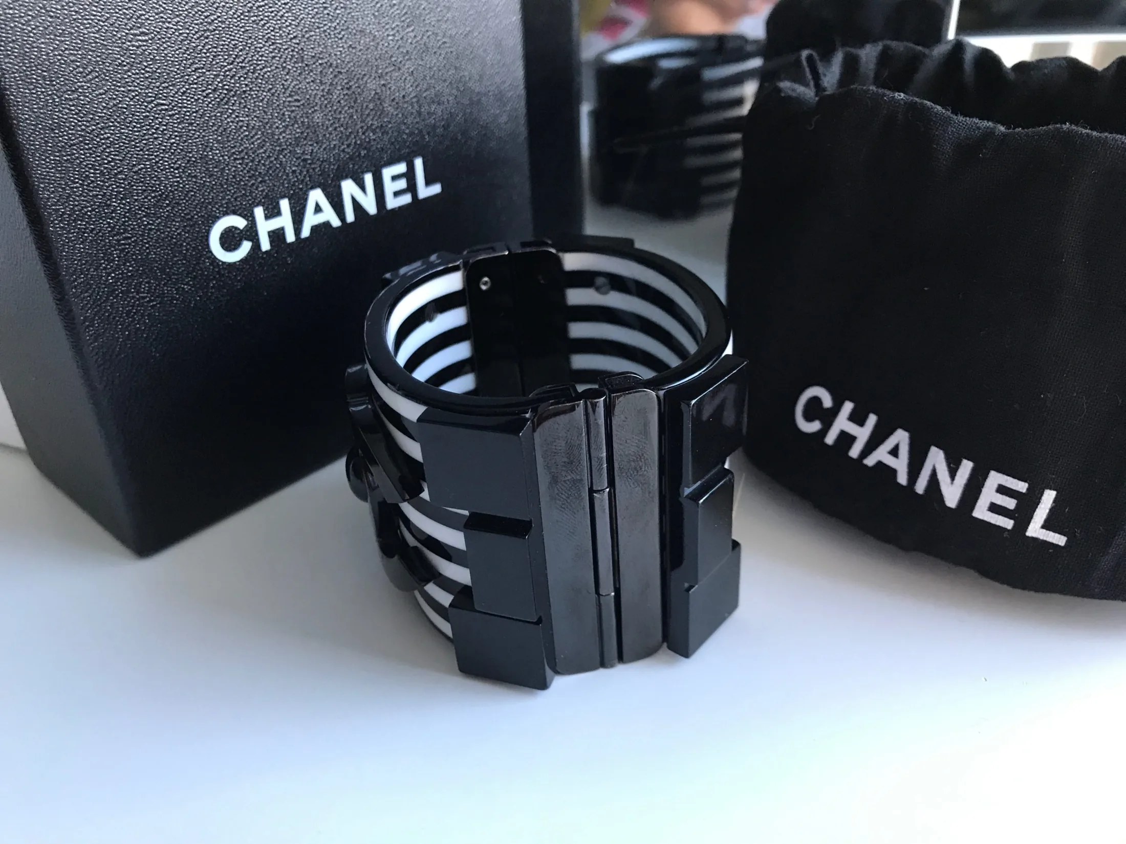 Chanel Black White Cruise Lego Stripe Brick Bracelet-Cuff — image 5