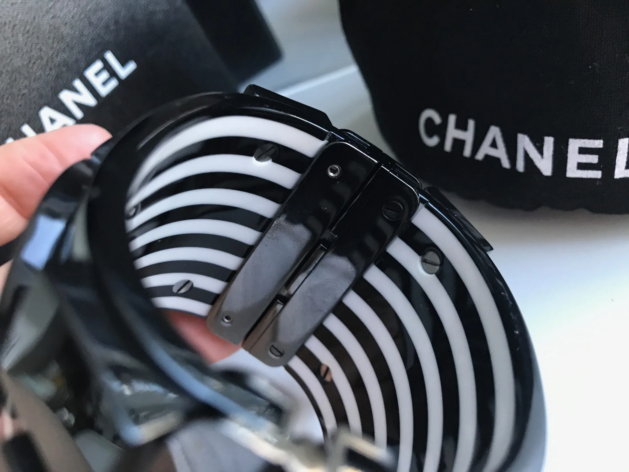 Chanel Black White Cruise Lego Stripe Brick Bracelet-Cuff — image 6