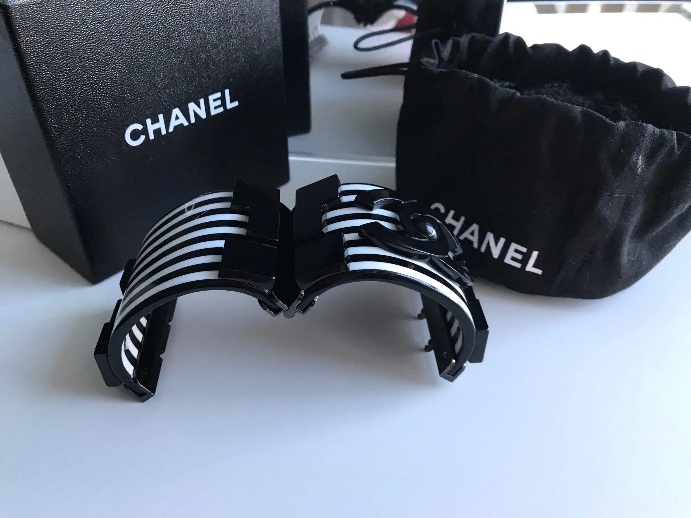 Chanel Black White Cruise Lego Stripe Brick Bracelet-Cuff — image 9