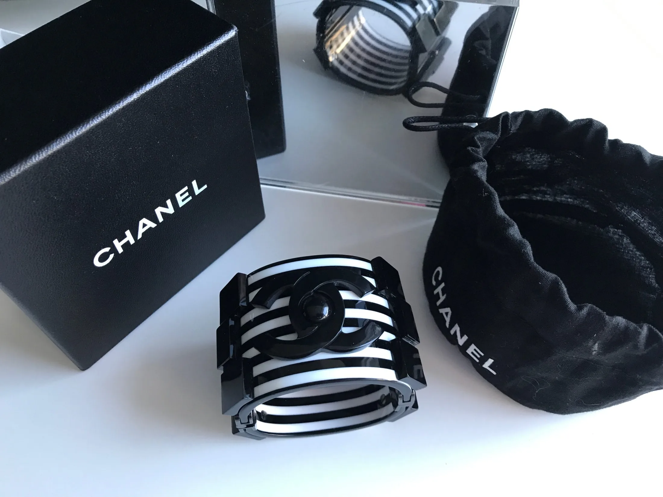 Chanel Black White Cruise Lego Stripe Brick Bracelet-Cuff — image 11