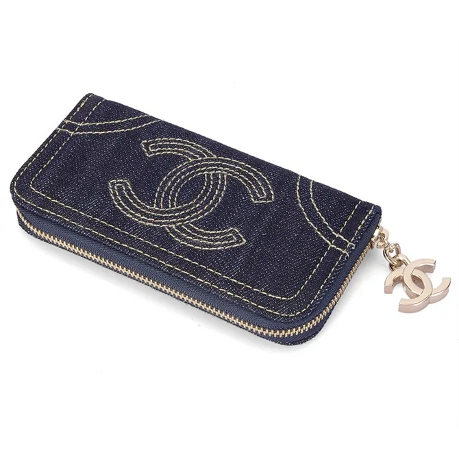 Chanel Blue Denim Zip Around Wallet
