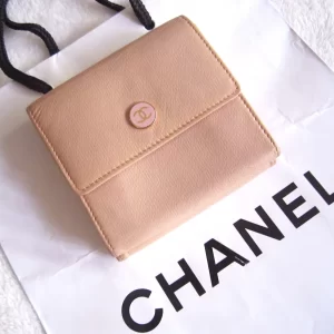 Chanel Pink Leather Gold Medallion French Bi-Fold Wallet