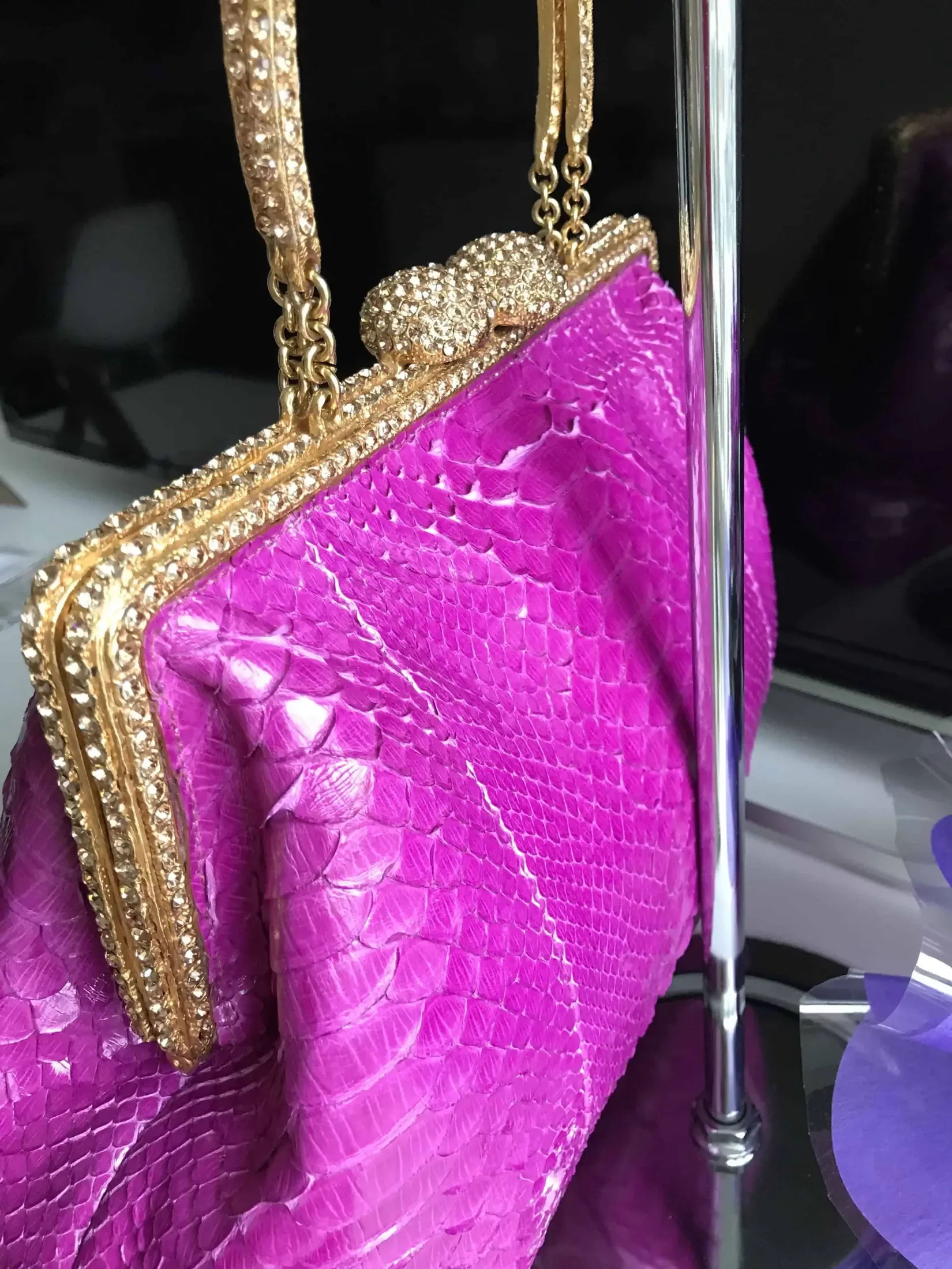 Clara Kasavina Simonetta Magenta Python Skin Swarovski Crystals Satchel — image 2
