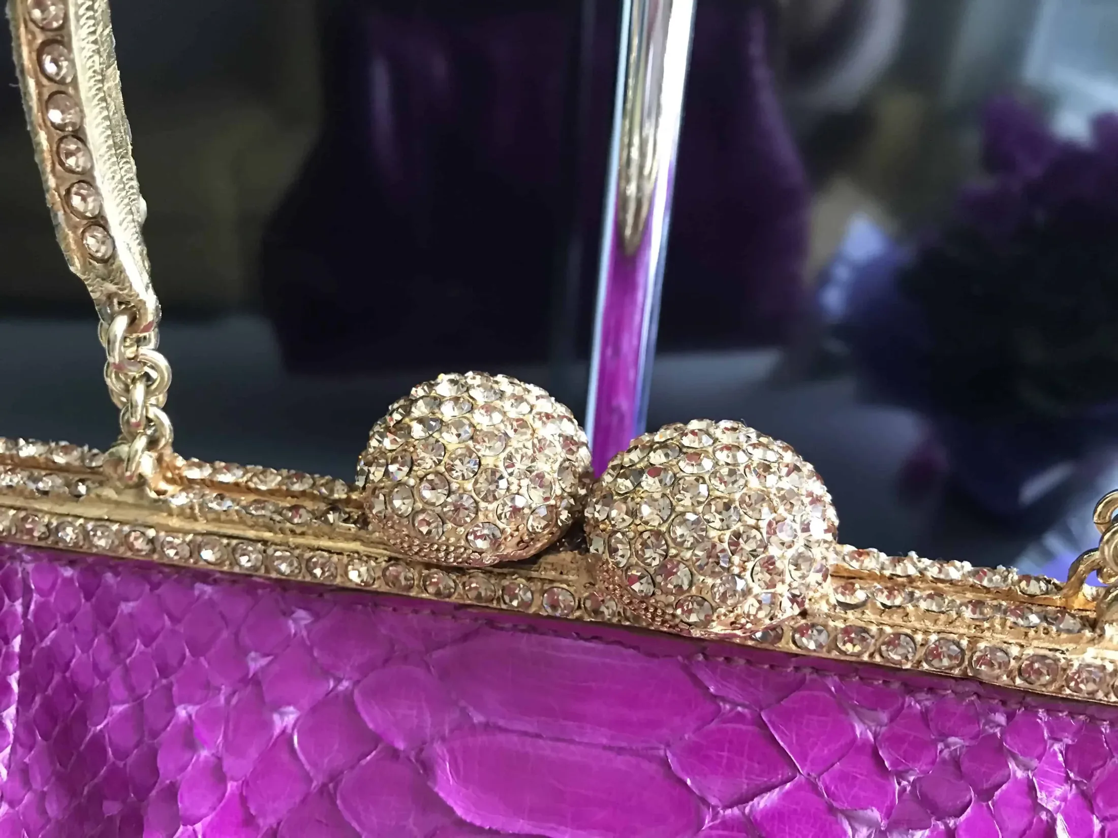 Clara Kasavina Simonetta Magenta Python Skin Swarovski Crystals Satchel — image 3