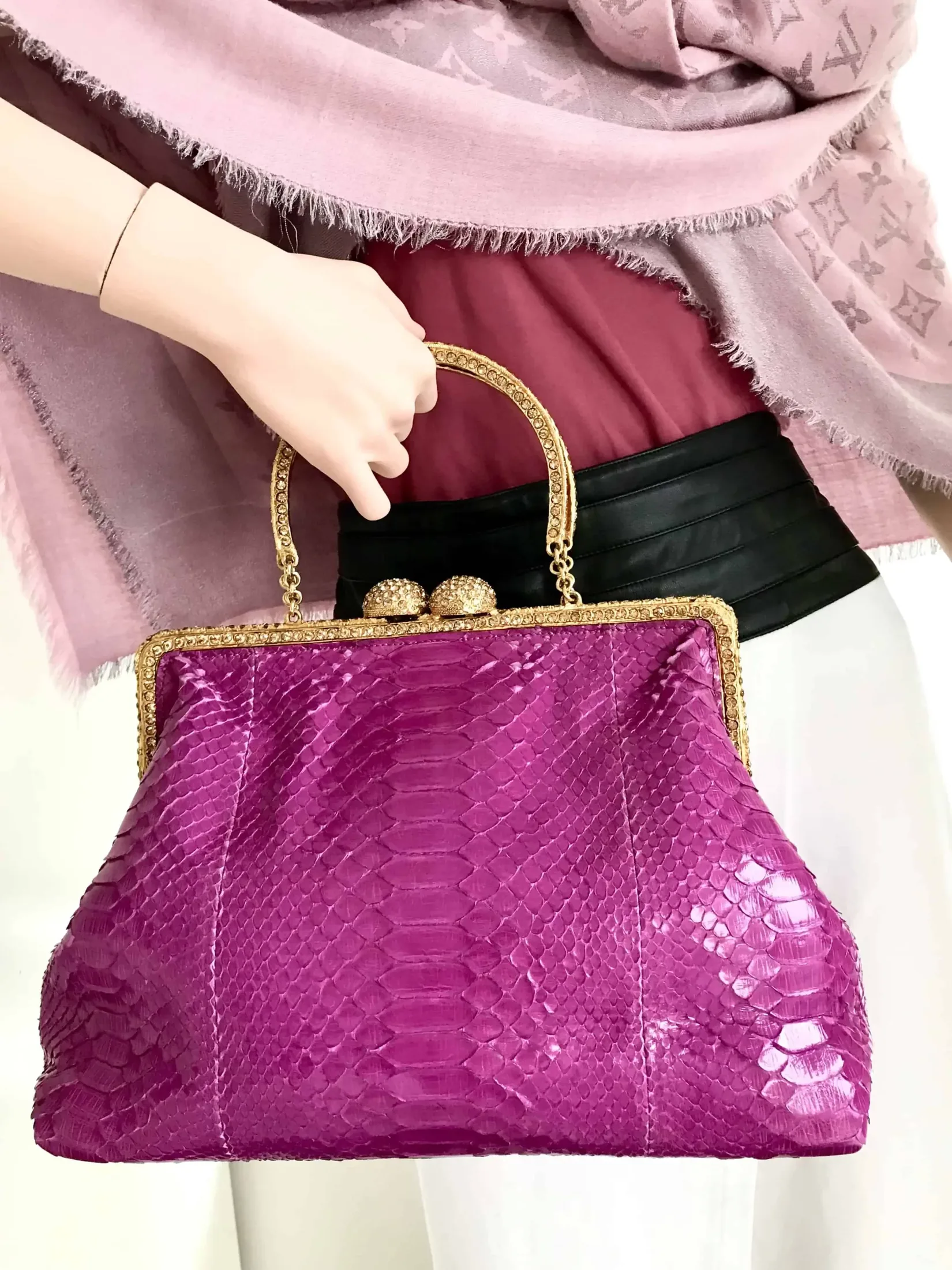 Clara Kasavina Simonetta Magenta Python Skin Swarovski Crystals Satchel — image 7